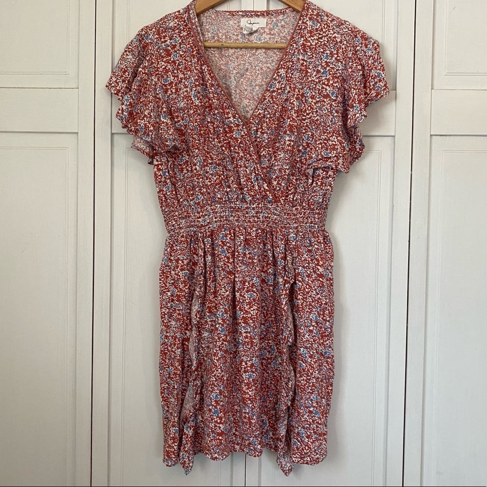 Japna Floral Ruffle Flounce Sleeve Tunic Length Shirt Size: L